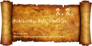 Kubiczky Kálmán névjegykártya